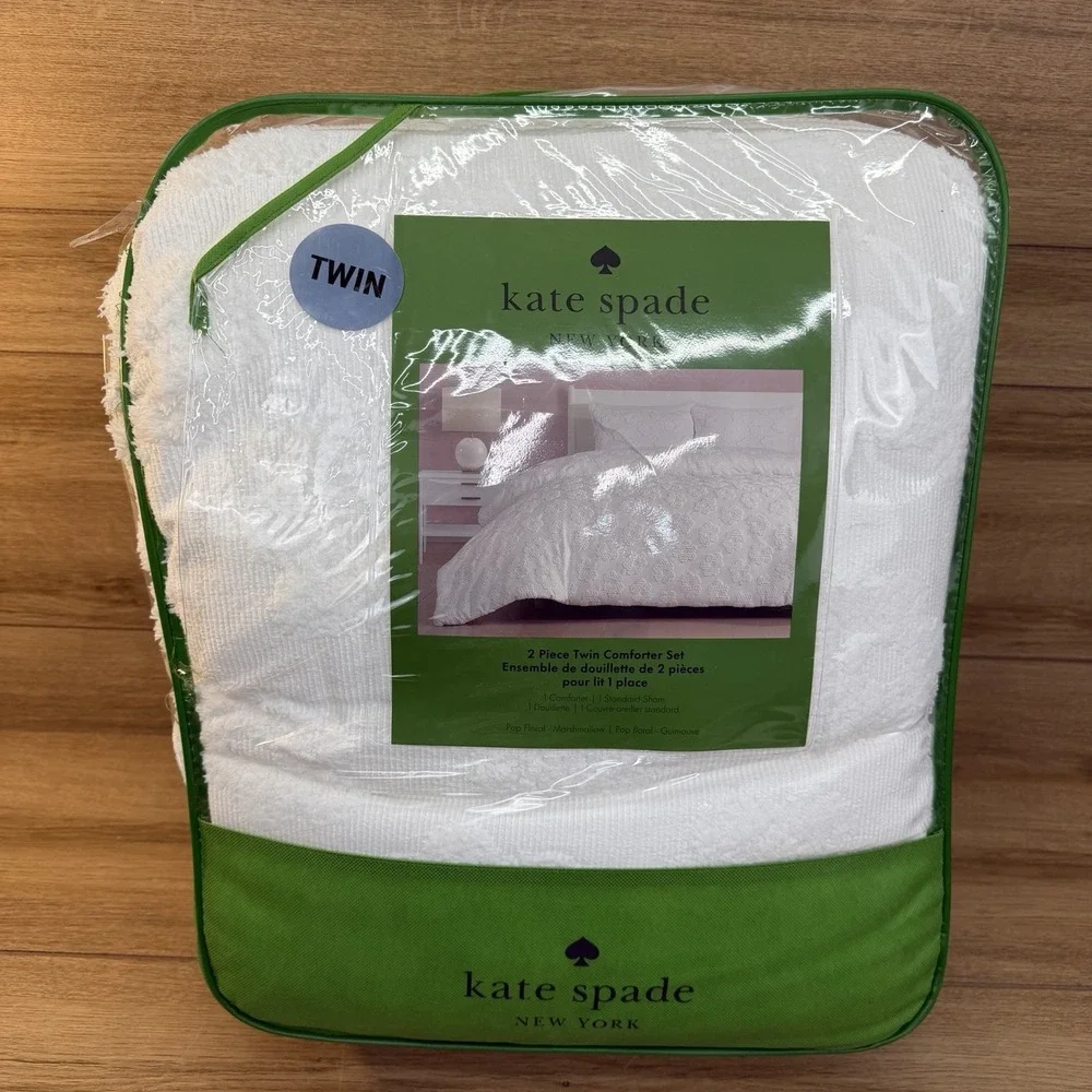 Kate Spade Twin Comforter Set Shams White Pop Floral  Marshmallow 2 Piece NY